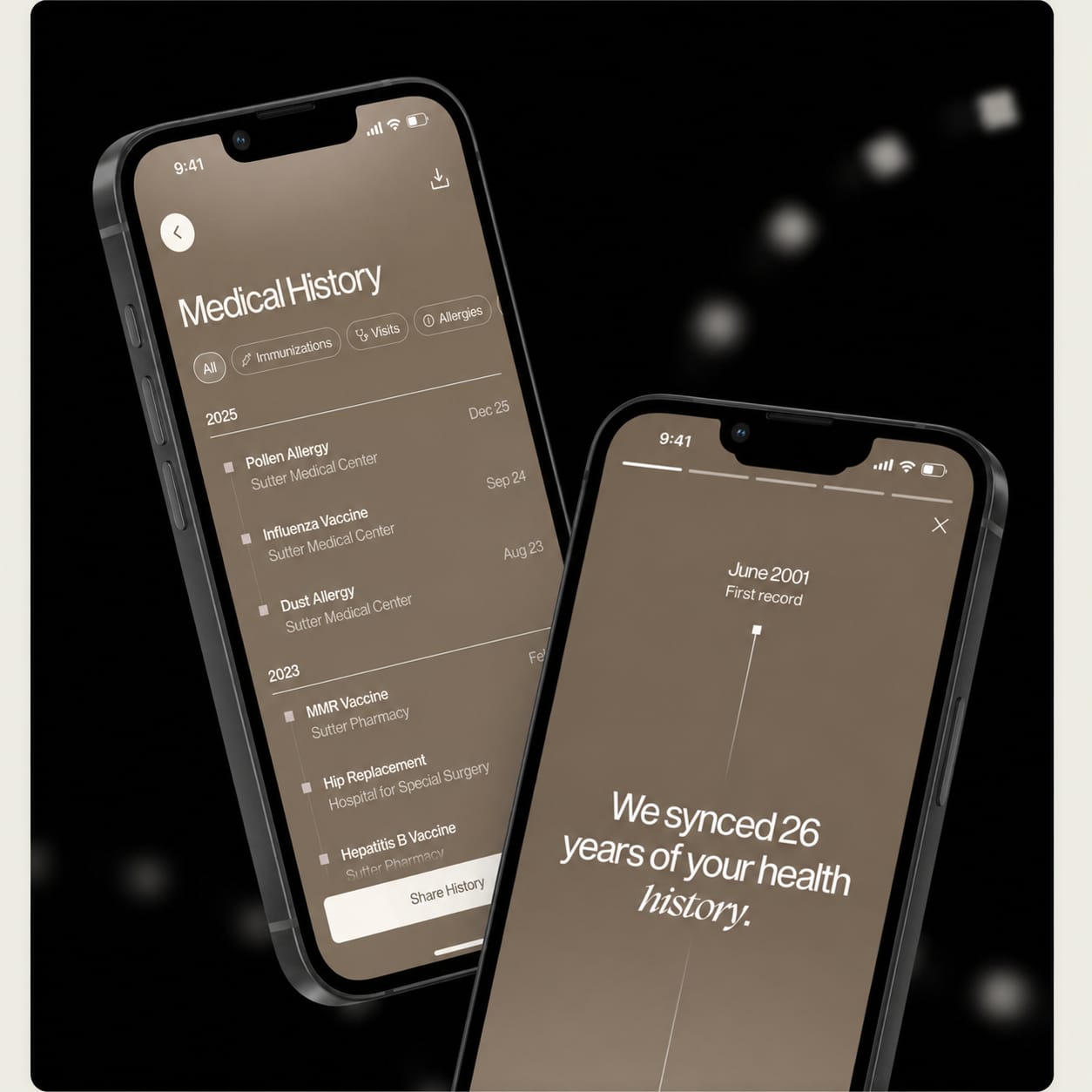 DuraMater mobile health history screens