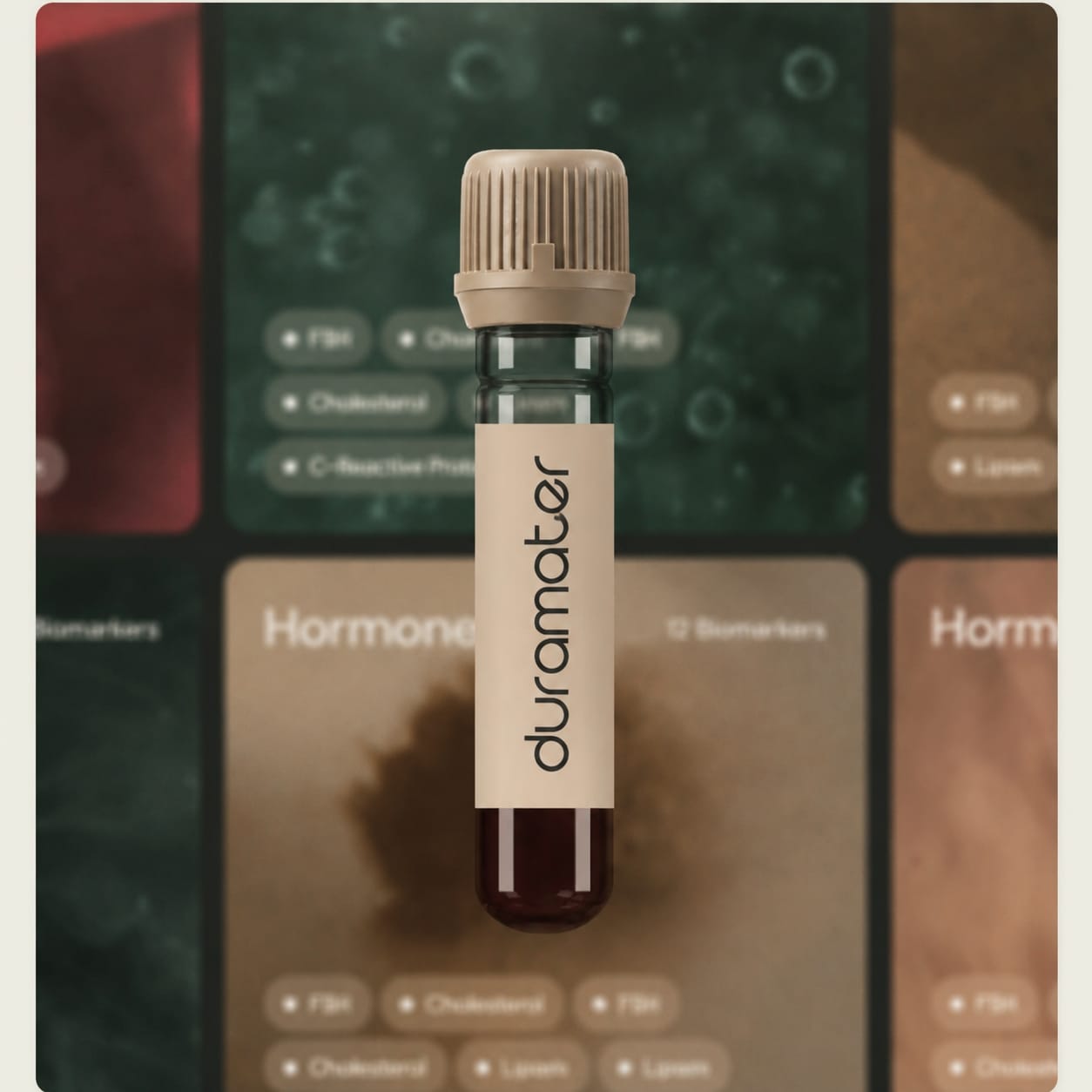 DuraMater blood sample vial with biomarker panels
